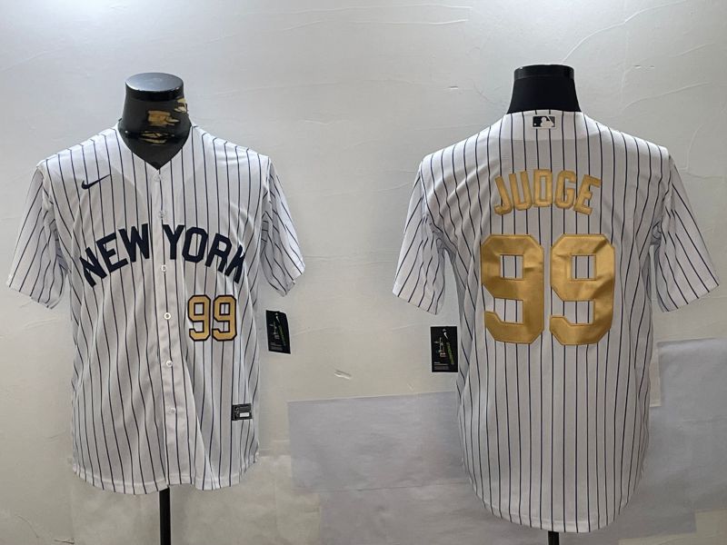 Men New York Yankees #99 Judge White Stripe Fashion Nike 2024 MLB Jersey style 2